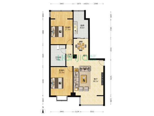 电信局高层（西津西路） 2室1厅1卫 125平方