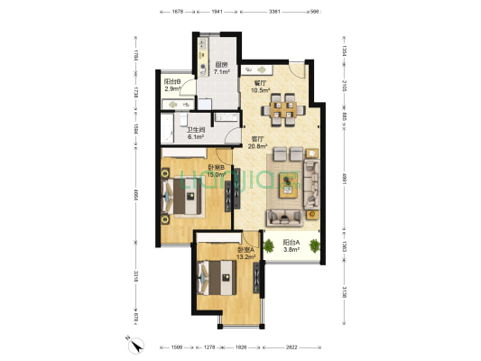 中远两湾城 2室2厅1卫 111平方