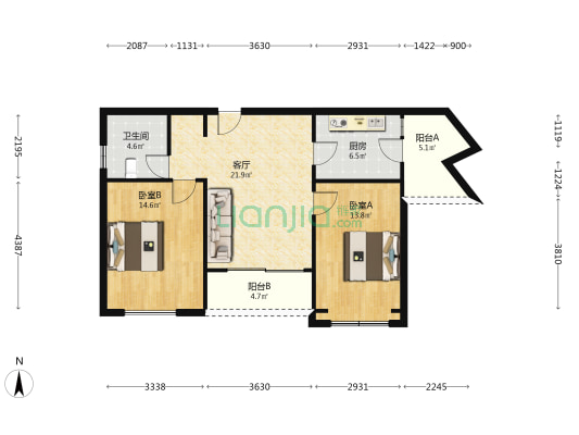 仁恒森兰雅苑mini公馆 2室1厅1卫 104平方