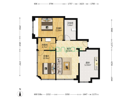 龙宝大厦 2室1厅1卫 111平方
