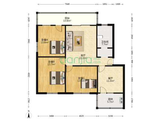 邮政局宿舍 3室2厅1卫 114平方