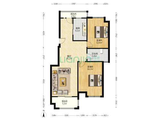 银庭馨苑 2室1厅1卫 95平方