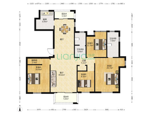 国信上城云玺 4室1厅2卫 167平方