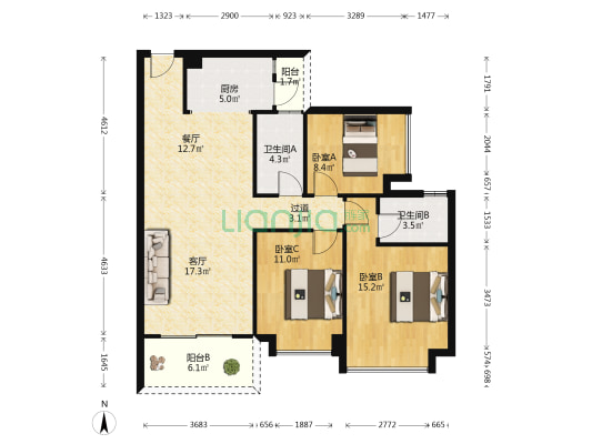 正德天水湖观澜 3室2厅2卫 115平方