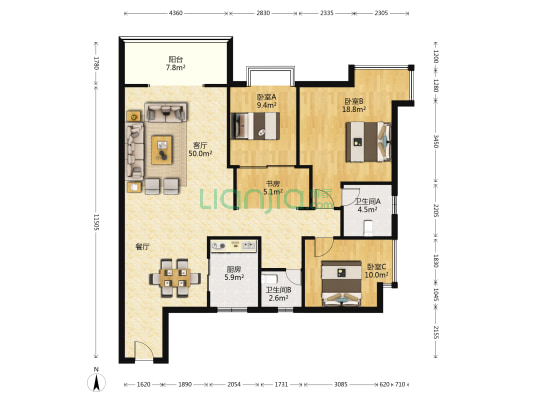 金铭大厦 4室1厅2卫 138平方