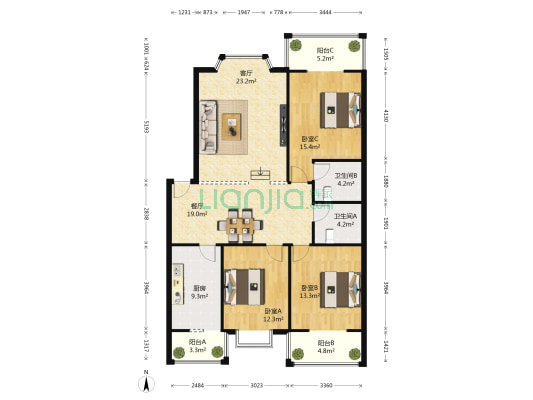 名丽苑 3室2厅2卫 139平方