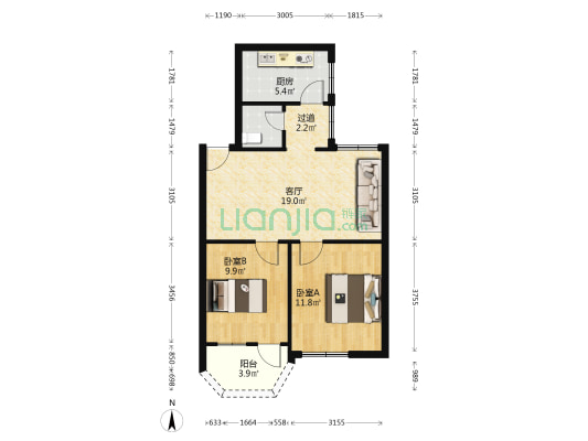 工行银二村宿舍 2室1厅1卫 60平方
