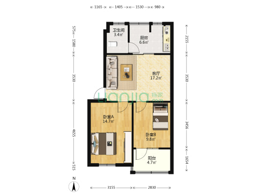吉源小区 2室1厅1卫 67平方