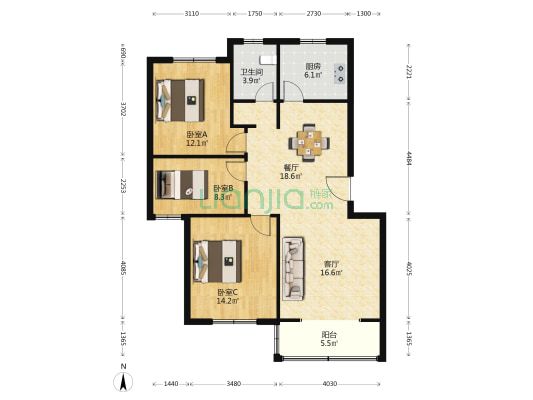 曲屯家苑西区 3室2厅1卫 101平方