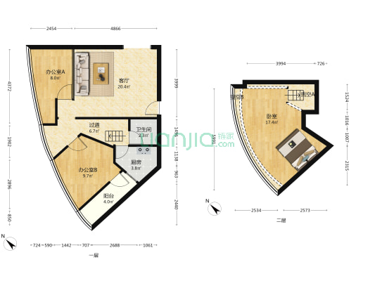 麦理基银座 3室1厅1卫 90平方
