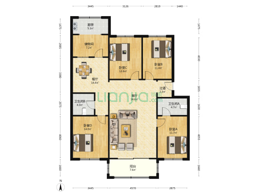 长城小区北区 4室2厅2卫 155平方