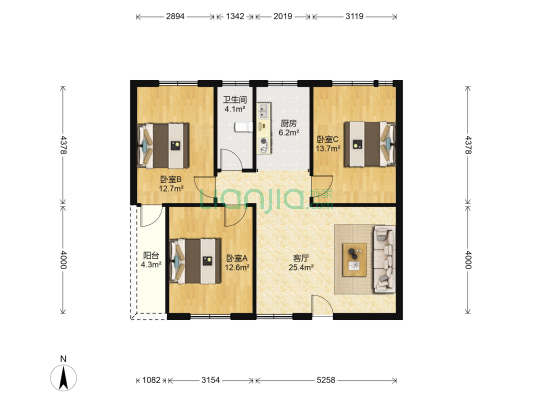 唐桥国风小区 3室1厅1卫 93平方