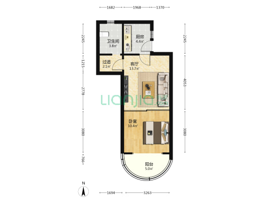 合兴小区 1室1厅1卫 55平方