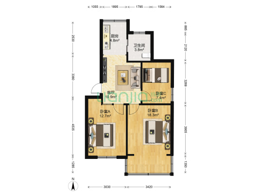 紫园路35号 3室1厅1卫 65平方