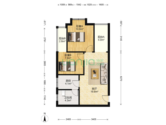 上城国际 2室1厅1卫 69平方