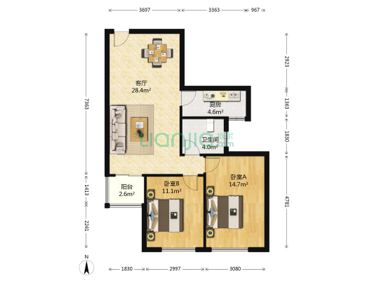 汇通太古城·青都新界 2室1厅1卫 82平方