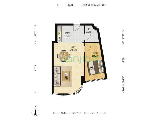 南湖时光 1室1厅1卫 64平方