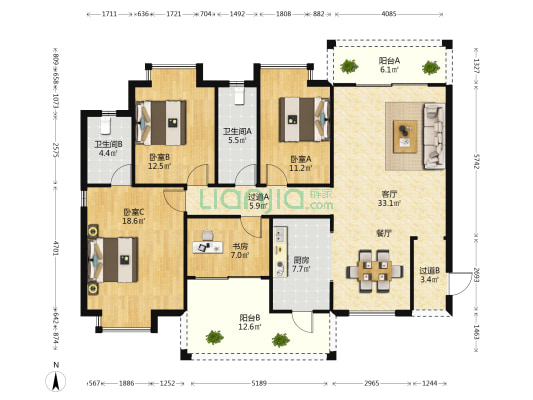 医大蟠龙瑧泽苑 4室1厅2卫 151平方