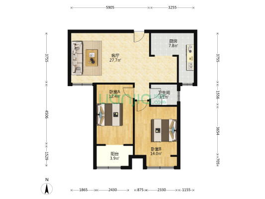 新和铭城 2室1厅1卫 97平方
