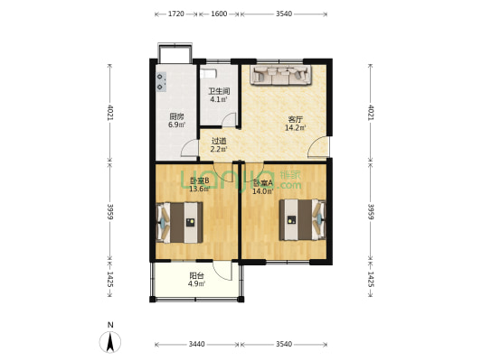 健康路163号院 2室1厅1卫 72平方