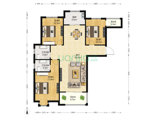 中大紫都 3室1厅2卫 119平方