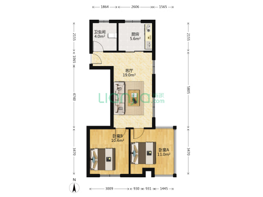 新城汇金 2室1厅1卫 68平方