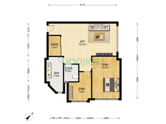 碧涛苑 2室1厅1卫 92平方