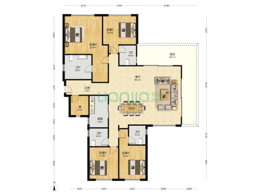 国贸天琴湾 4室1厅4卫 238平方