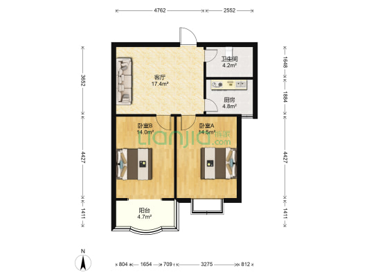灵山路 2室1厅1卫 91平方