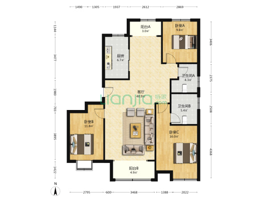 新泉城名苑 3室1厅2卫 130平方
