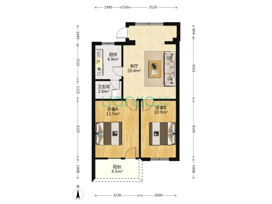 省监狱管理局宿舍（大王里63-2号） 2室1厅1卫 70平方