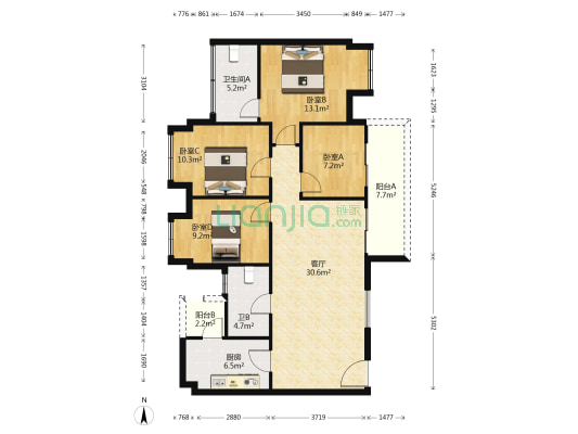 凯德世纪名邸东庭 4室1厅2卫 114平方