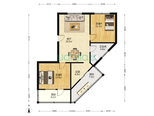 49中宿舍 2室1厅1卫 80平方