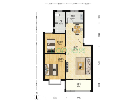 五桂小区 2室1厅1卫 73平方