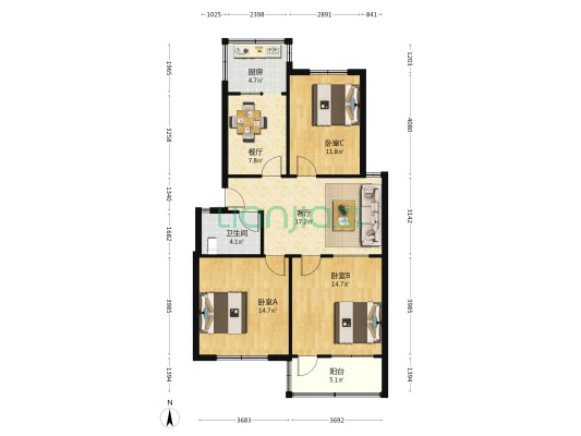 奎文区环卫处宿舍 3室2厅1卫 91平方