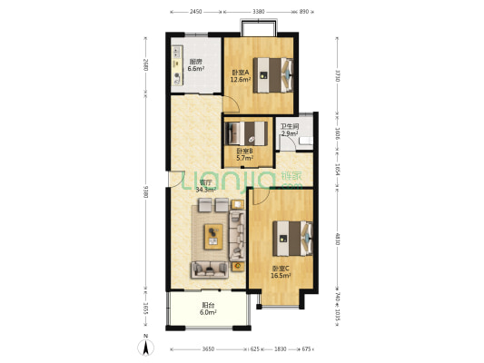 齐鲁涧桥 3室1厅1卫 110平方