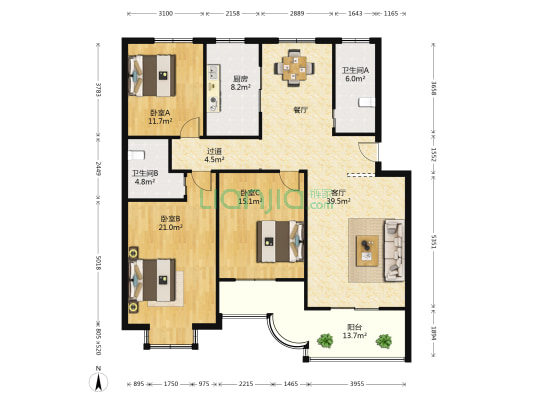 商城东苑 3室1厅2卫 139平方