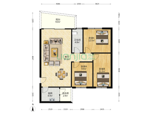 惠台宿舍小区 3室1厅1卫 104平方