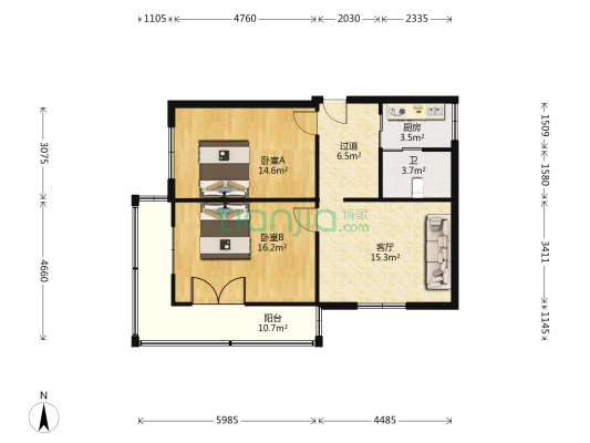 住友小区 2室1厅1卫 88平方