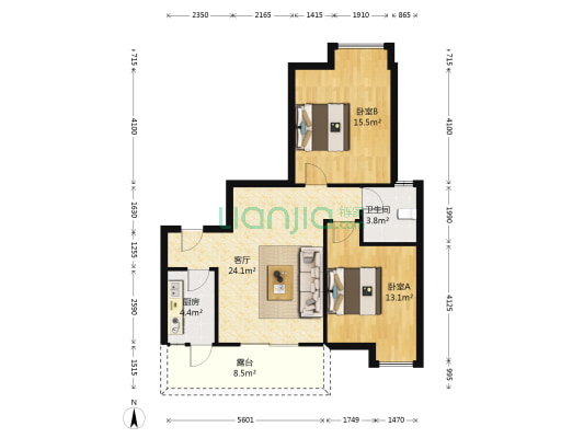 朵力半岛香颂东苑 2室1厅1卫 72平方