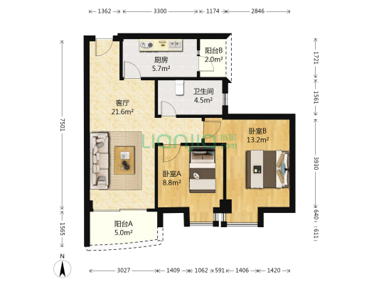丰盈雅居 2室1厅1卫 76平方