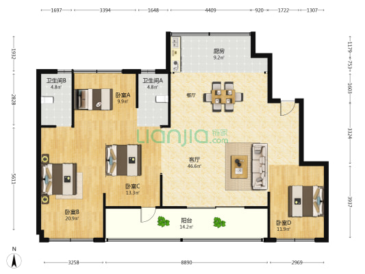 苏嘉至境园 4室1厅2卫 158平方