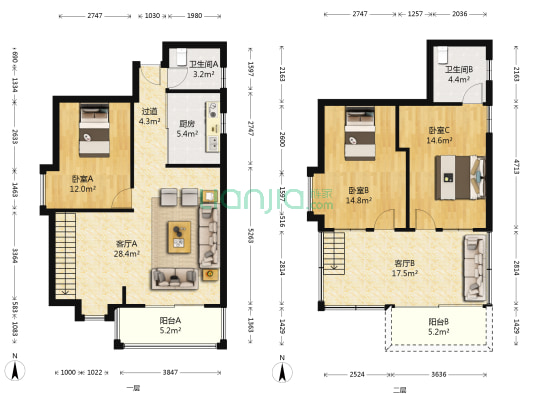 东鹏花园二期 3室2厅2卫 110平方