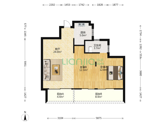 永利天桥府 2室1厅1卫 82平方