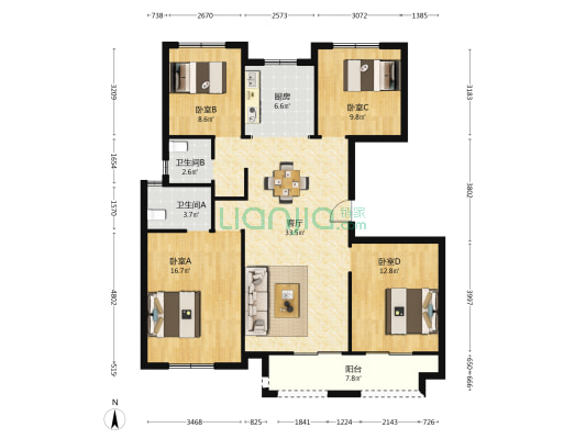 武汉诺德逸园 4室1厅2卫 125平方