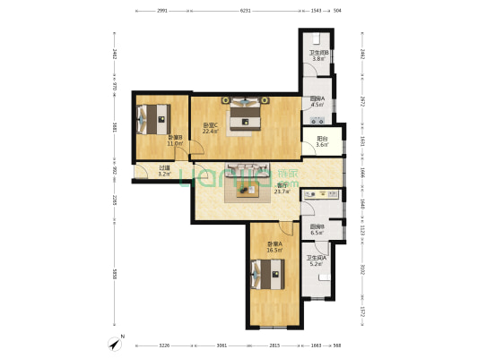 西马巷 3室1厅2卫 109平方
