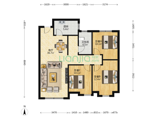 中车·共享城 3室1厅1卫 107平方