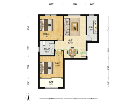 春风雅苑 2室1厅1卫 88平方