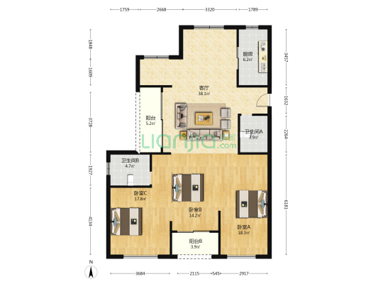 金瑞嘉园 3室1厅2卫 140平方