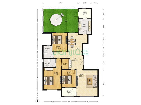 天汇广场 3室2厅2卫 152平方